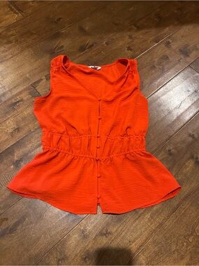 Nine West Bright Red Sleeveless Button-Front Peplum Camisole
